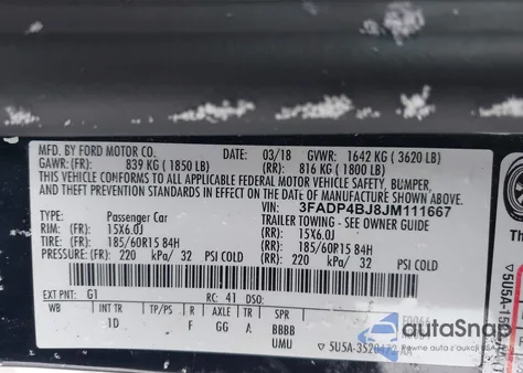 2018 Ford Fiesta Se из США, поврежденный, VIN 3FADP4BJ8JM111667